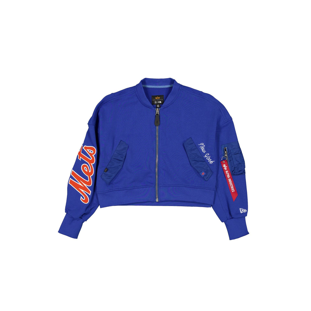 Alpha Industries x New York Mets Blue Women's Full Zip Cropped Fleece Jacket