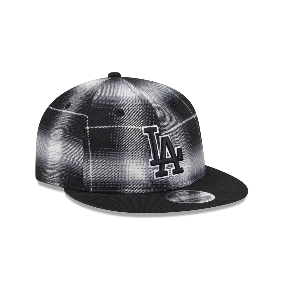 Los Angeles Dodgers Black and White Plaid Retro Crown 9FIFTY Snapback Hat